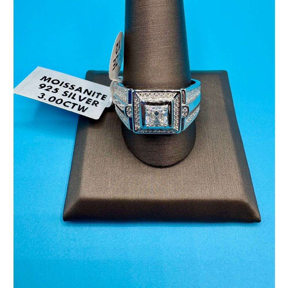 Sz. 12 - 3ct Moissanite Stamped 925 Sterling Silver Men Ring